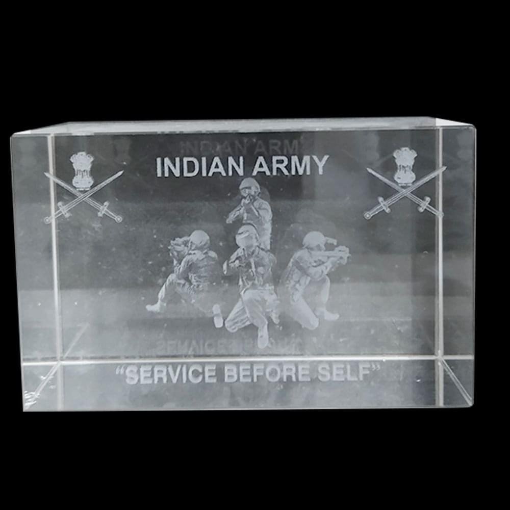 crystal cube 3d engraved 558cm/ army logo